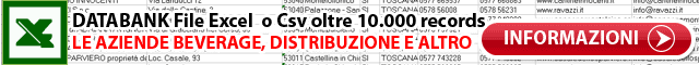 Databank excel xls csv Dati Indirizzi e-mail Aziende Beverage Bevande Tabella Campi records