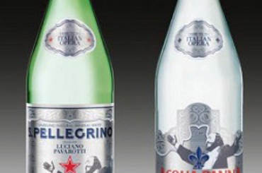 Bottiglie Acqua Panna e Acqua Minerle Sampellegrino Luciano Pavarotti