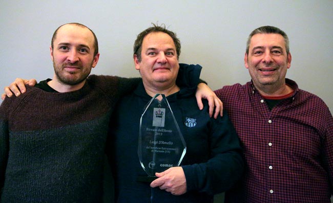 Da sinistra: Nicola Utzeri (Fermento Birra), Luigi "Schigi" D'Amelio (vincitore del trofeo - birrificio Extraomnes), Lorenzo Dabove in arte Kuaska (uno dei più grandi esperti italiani in campo di birra