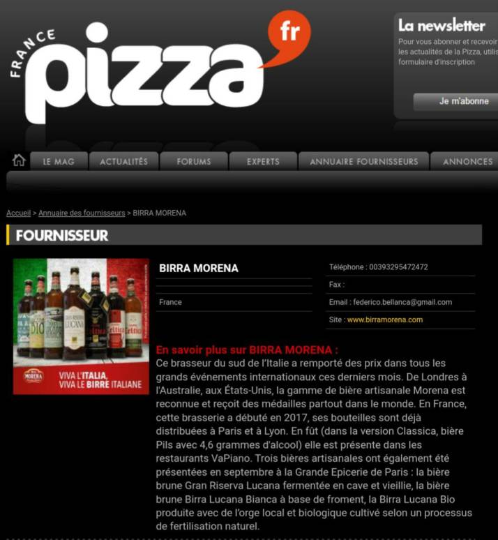 Birra Morena Francia Pizza