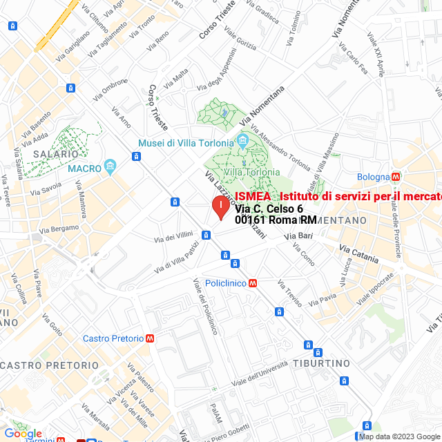 apri la mappa di ISMEA - Istituto di servizi per il mercato agricolo alimentare