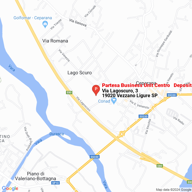 apri la mappa di Partesa Business Unit Centro - Deposito di Vezzano Ligure