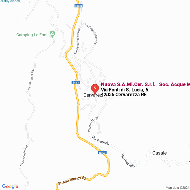 apri la mappa di Nuova S.A.Mi.Cer. S.r.l. - Soc. Acque Min. di Cervarezza